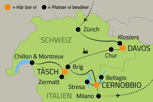 Geografisk karta över Schweiz och Italien.